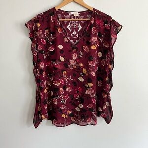 Anthropologie Meadow Rue Boho Ruffle Floral Lace Sheer Blouse